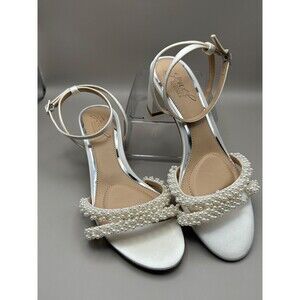 Jewel Badgley Mischka Women's Ninnette Block Heel Dress Sandals Ivory Size 6.5